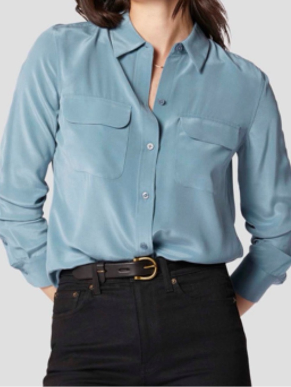 Equipment FR Silk Slim Button-Down Shirt in Slate Blue Grey Small As-Is GUC